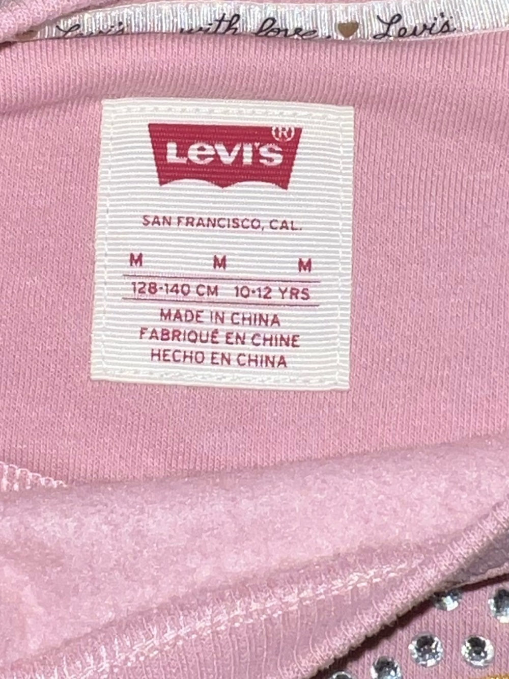 Levi's Pink Gold Rhinestone Bow Crewneck Cozy Fleece Pullover Coquette Size M - Picture 4 of 5